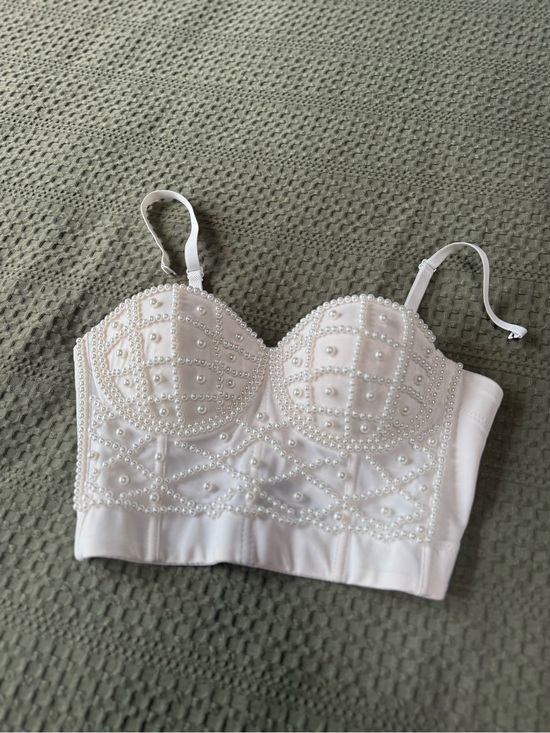 Tops - White Pearl Embellished Bustier Top